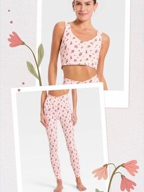 All in Motion Pink Floral Everyday Soft Longline Tank & 7/8 Legging Set - Sz S